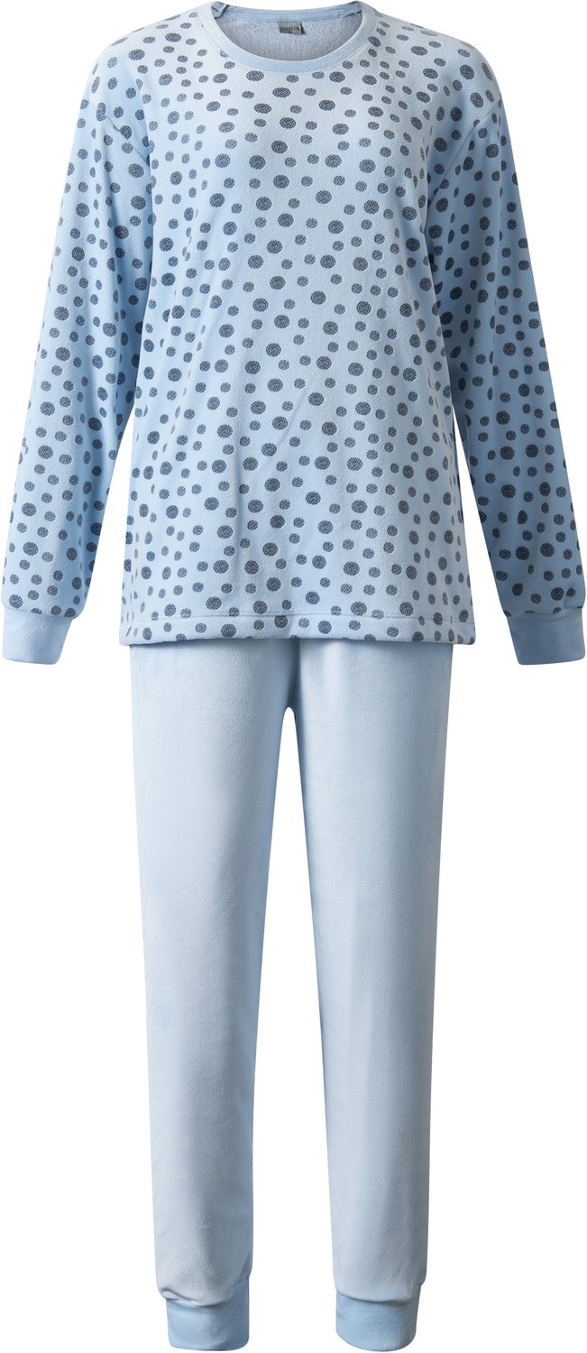 Lunatex dames pyjama 124291 - warme zachte dames pyjama - velours fleece - blauw
