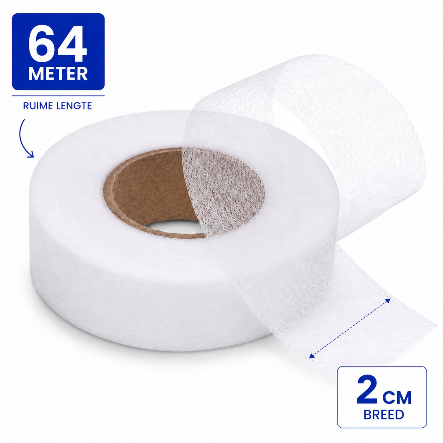 Consumerce® Strijkband - 64m x 2cm - Zoomband Instrijkbaar - Voor Broeken, Gordijnen en Kleding Inkorten - Gordijnband - Dubbelzijdige Textieltape - Textiel Plakband - Strijkzoomband - Strijkzoom - Strijktape – 20mm Zoomtape - Plakzoom