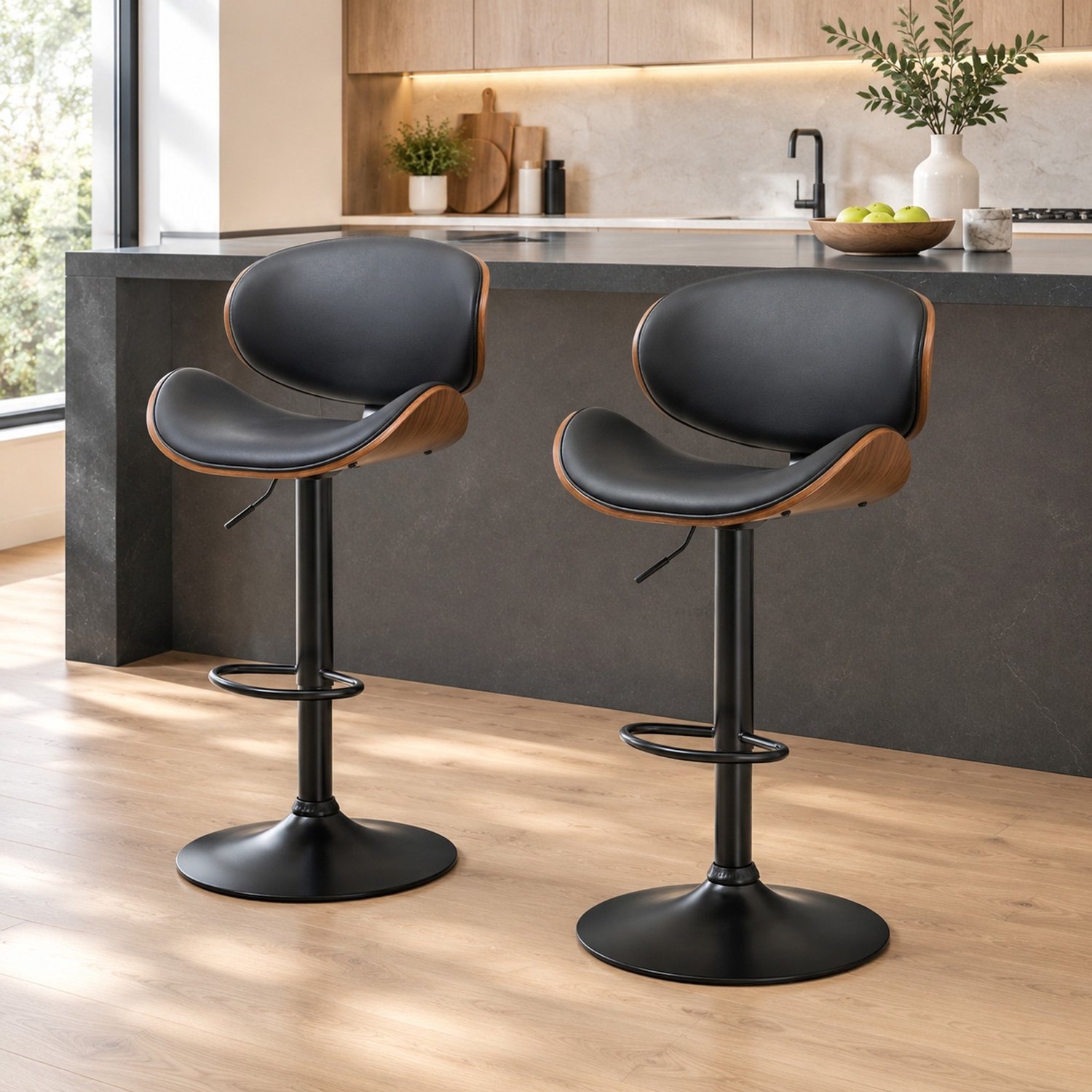 CHICFURN Barkruk - Set van 2 - Hoogteverstelbaar - Draaibaar - Zwart