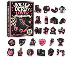 Kerst-adventskalender 2026 – 24-delige set met 2D-ornamenten (Roller Derby) voor sportliefhebbers; aftelkalender voor de kerstperiode, kerstboomversiering, kleine cadeautjes voor volwassenen.