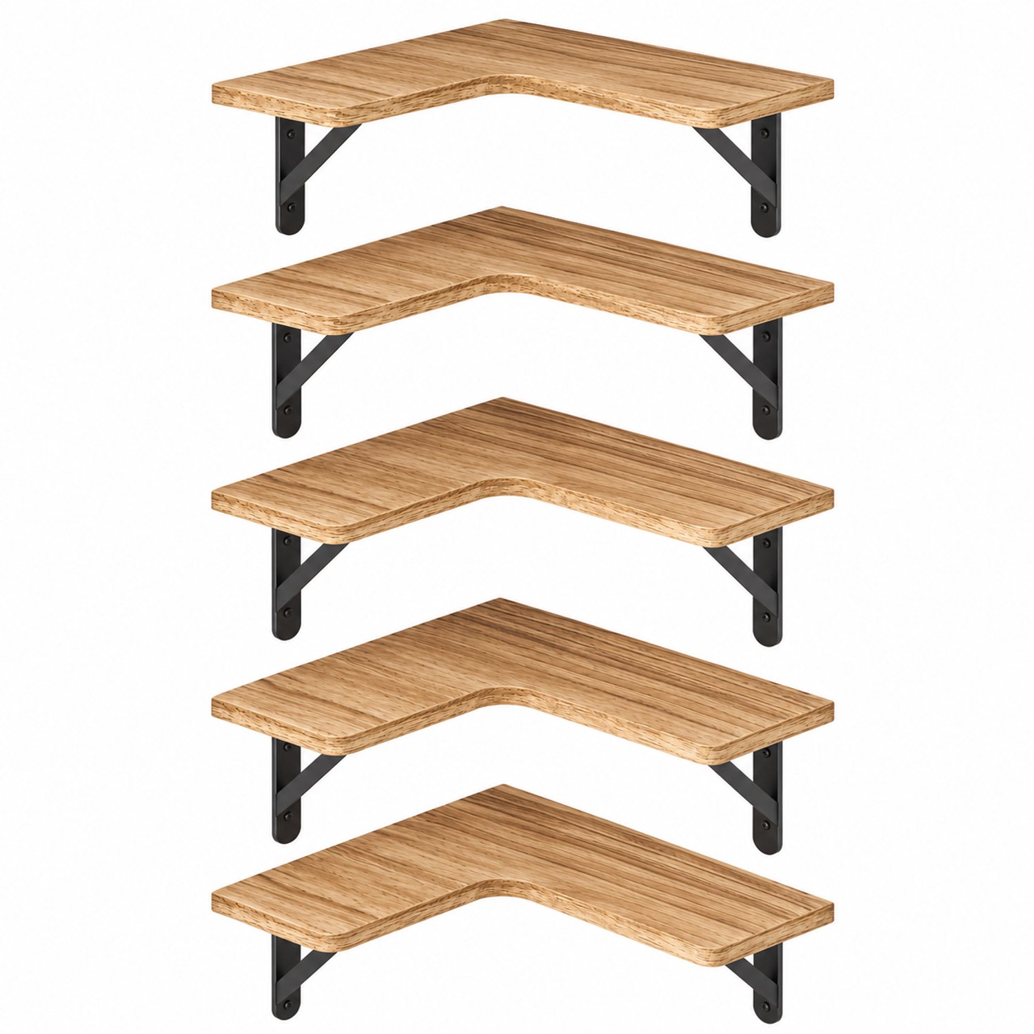 MokoHub Zwevende Wandplank Set van 5 - Rustieke Houten Wandplank - Wandmontage - Opbergplank Woonkamer - 40.9x29x1.5 cm - Naturel