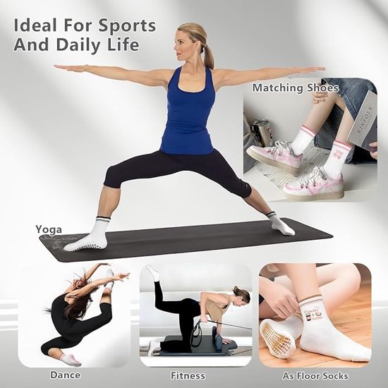 Yoga Sokken - Antislip Sokken - 3 paar - Pilates Grip sokken - voor dames - Met Leuke Patronen - Sneakersokken - voor ballet, pilates, ziekenhuis, thuis - eenheidsmaat — afbeelding 5