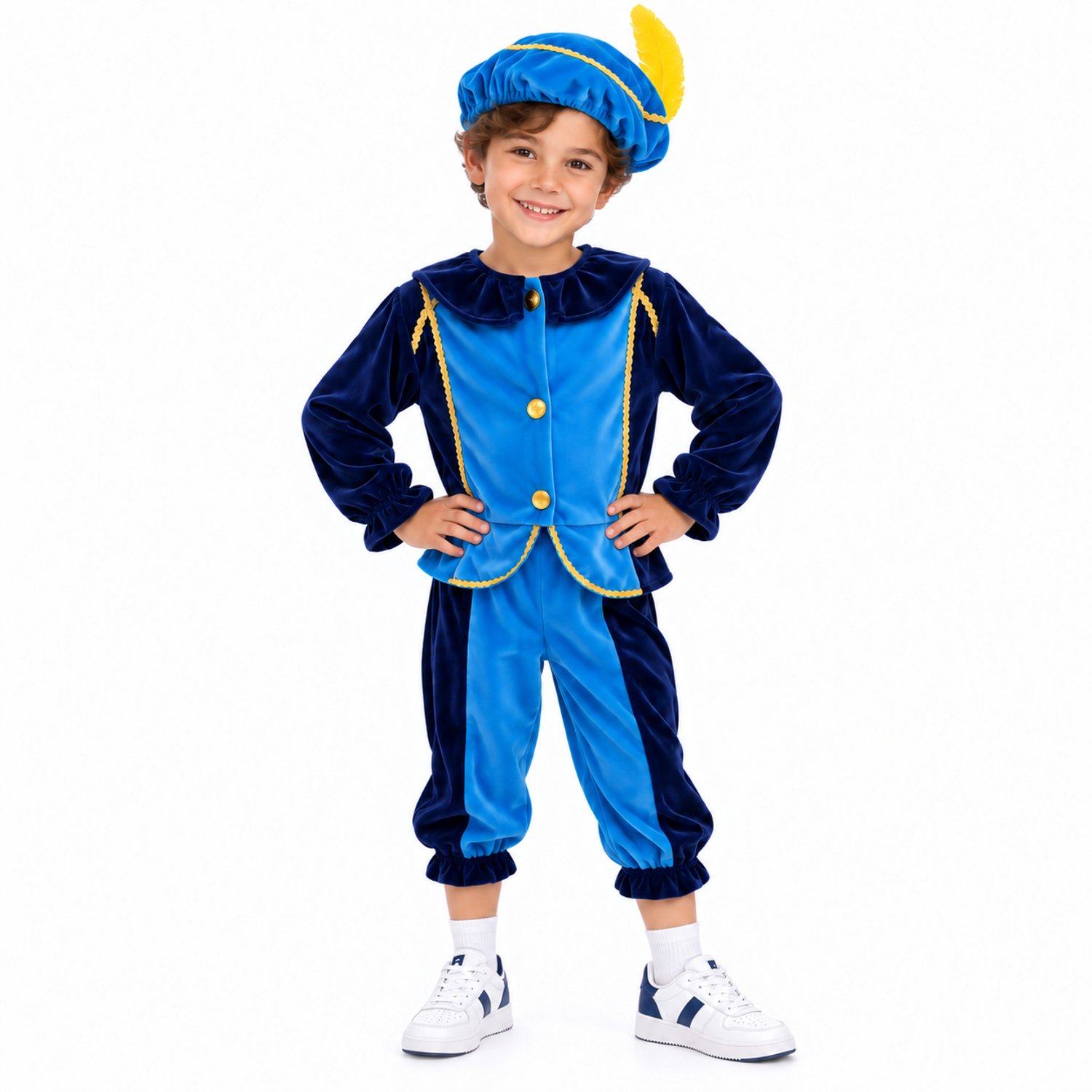 PartyFX Pietenpak Kind 6-8 Jaar – Maat 122/128 – Blauw Pieten Kostuum met Pietenmuts – Sinterklaas Feestartikel