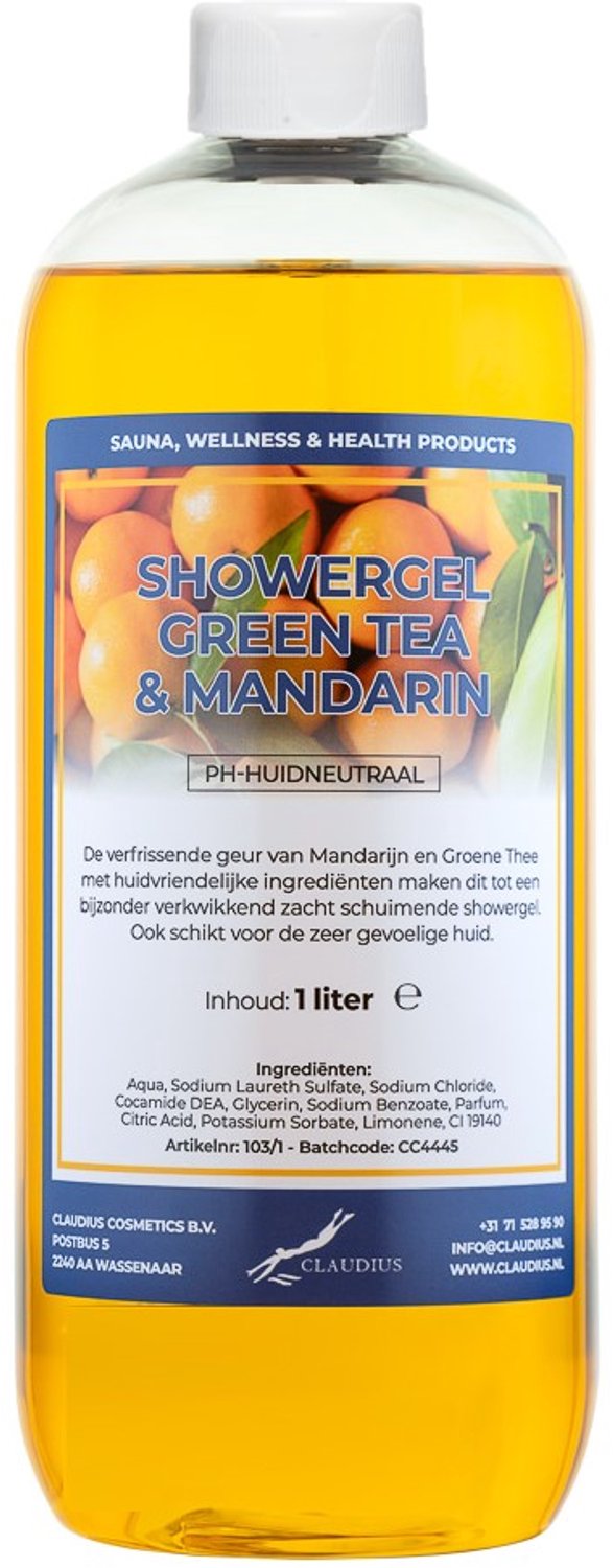 Claudius Douchegel Green Tea & Mandarin 1 liter - showergel - navulling - voordeelverpakking
