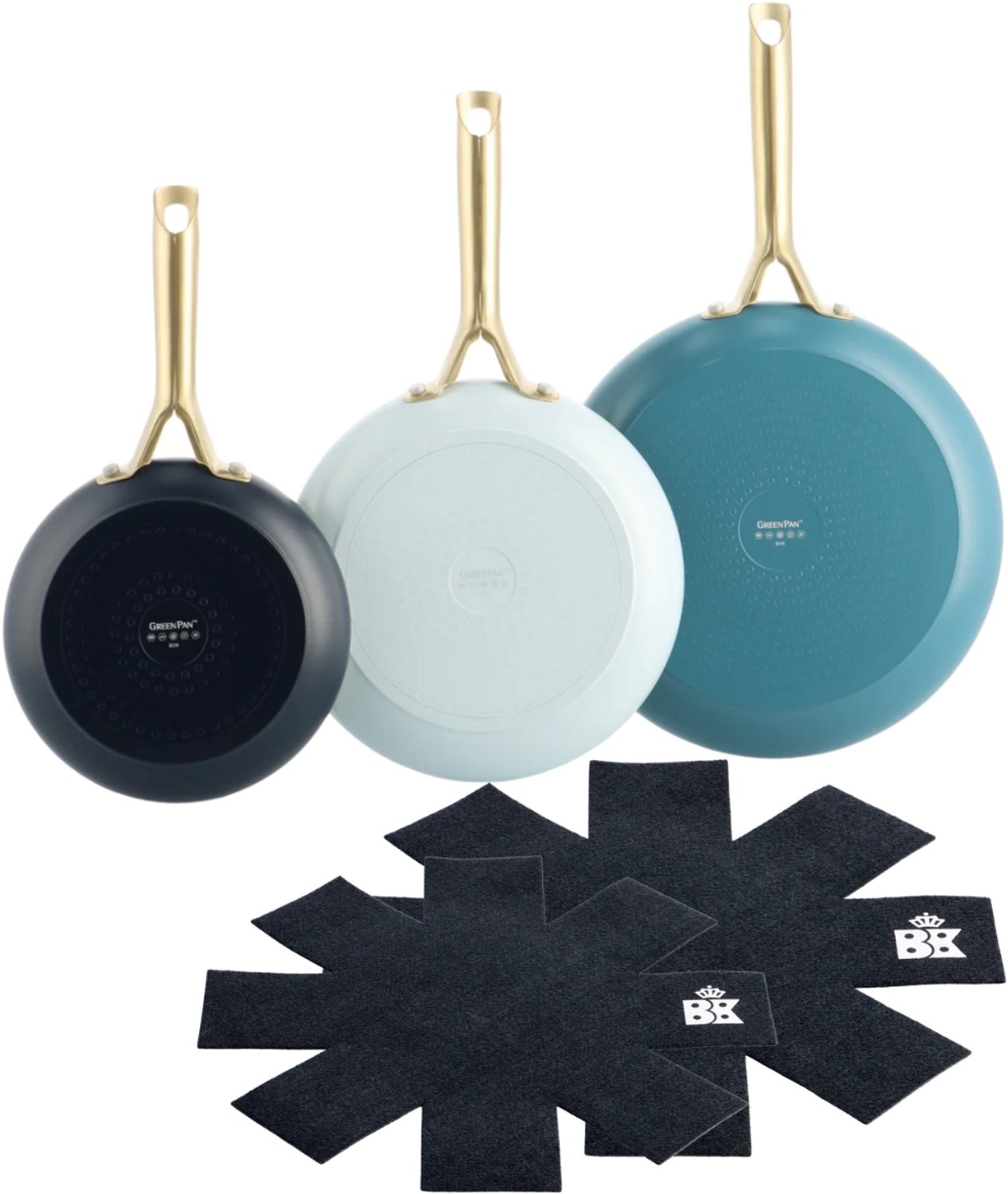 Greenpan Shades Koekenpannenset 3-delig - 20/24 en 28cm - PFAS-vrij - Inductie koekenpan - Inductie pannenset - Ovenbestendig tot 200°C - Vaatwassergeschikt - RVS handgreep - 100% gerecycleerd aluminium - zonder deksel - Coastal