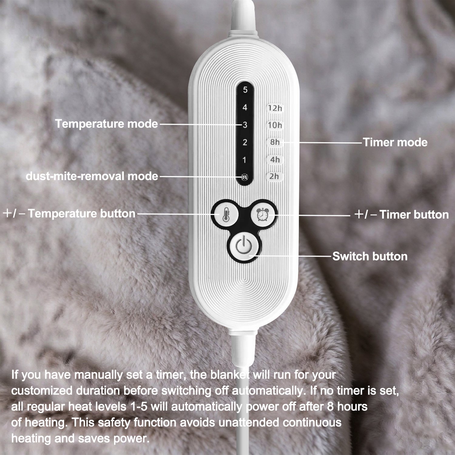 Zynkloac Elektrische onderdeken - Elektrische deken 180x90CM 1 Persoons- 5 Warmtestanden - Tijdfunctie-Sinterklaas Cadeau -Extra snel warm - Automatische uitschakeling -Oververhittingsbeveiliging - Niet wasbaar – foto 6