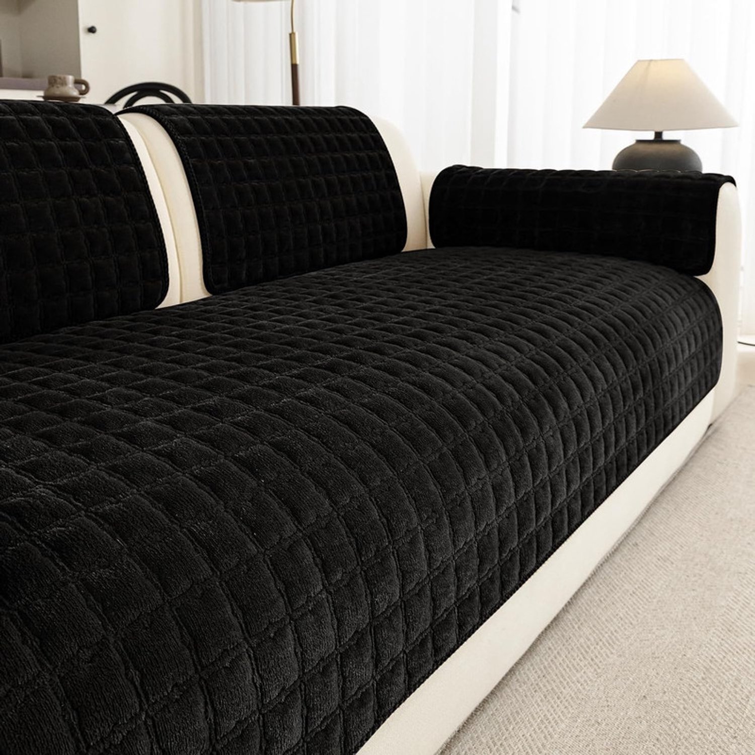 Yashumito Bankhoes van Flanel - 70 x 180 cm - Zwart - Antislip - Wasbaar - Universele Meubelbeschermer voor 2-3-4 Zitsbank - Per Stuk