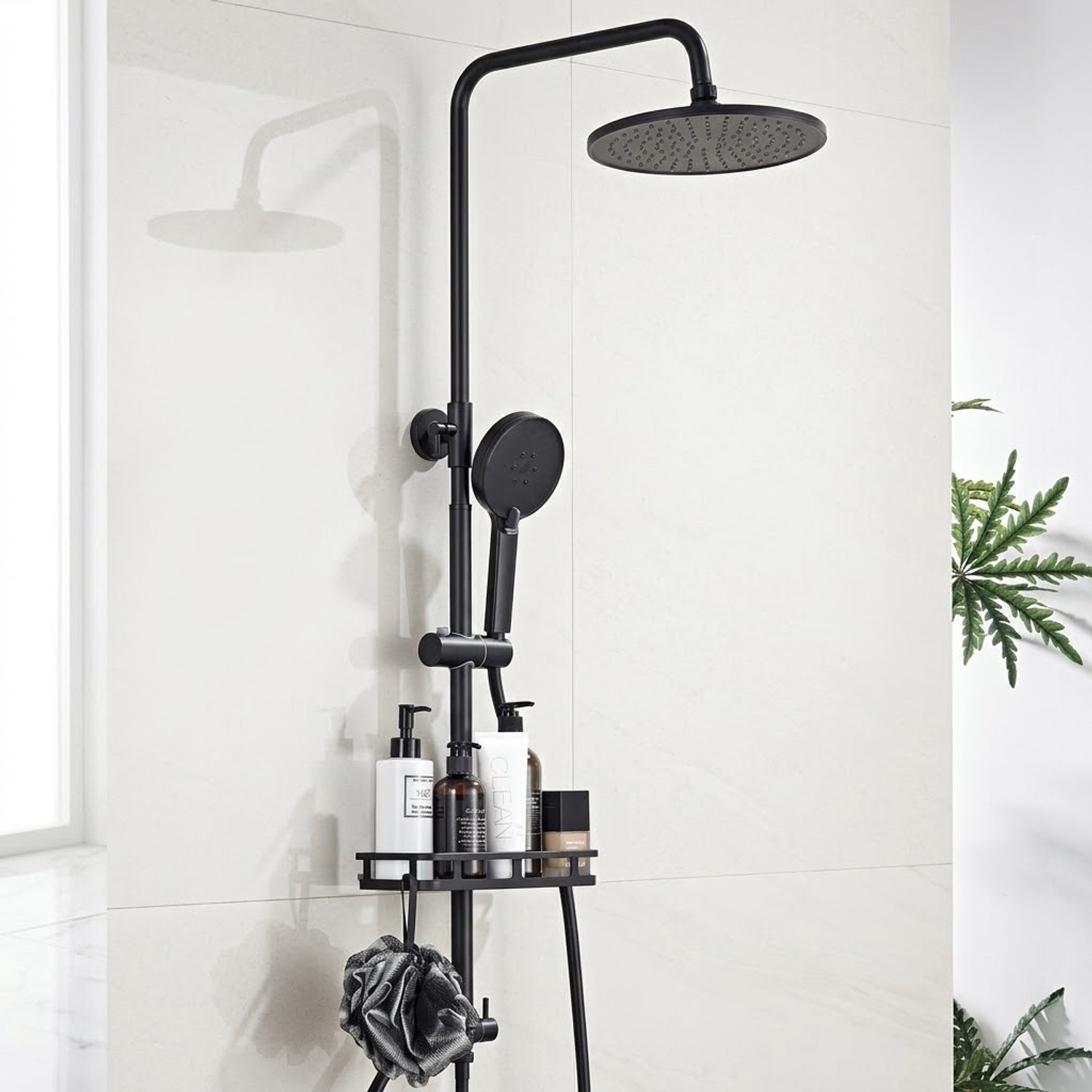 Auralum Max Douchesysteem Regendouche - Doucheset - 10 inch Douchekop - met Zelfreinigingsfunctie Douchesysteem - Inclusief Planchet - 3 Standen Handdouche - Duurzame Messing Omsteller voor Badkamer - Zwart