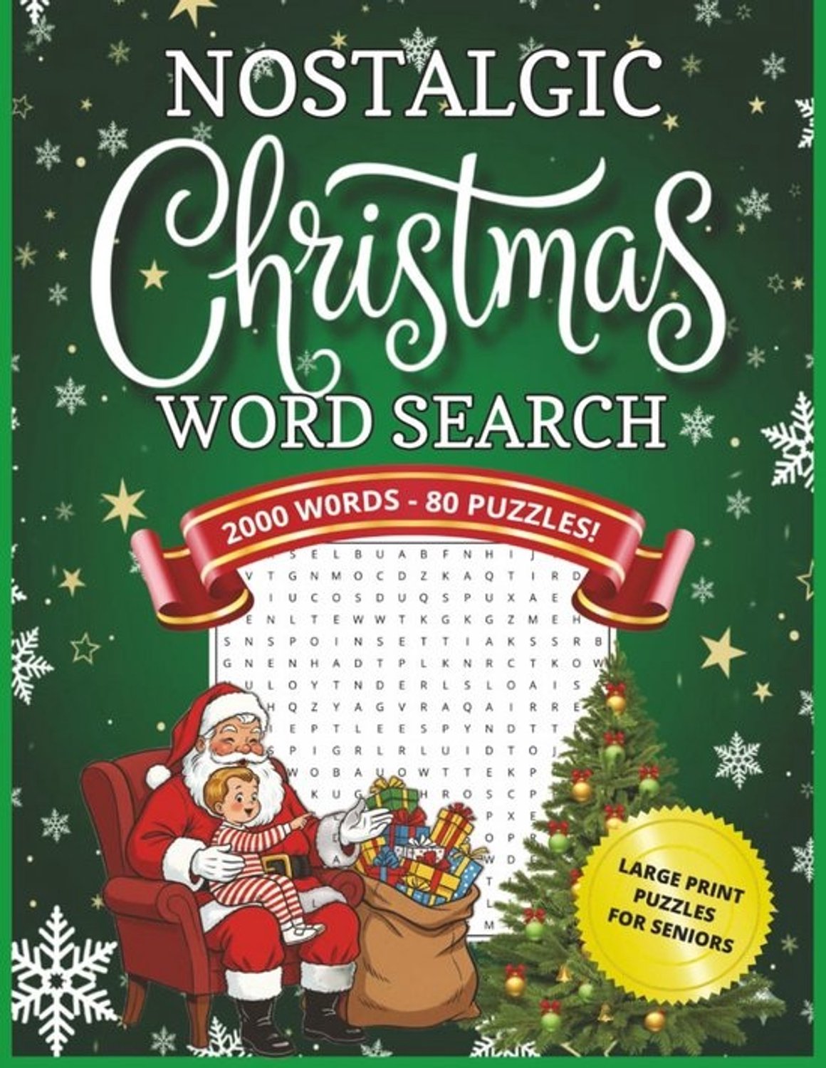 Kerstwoordzoeker-puzzelboek - 80 puzzels met 2000 woorden - groot lettertype voor ouderen