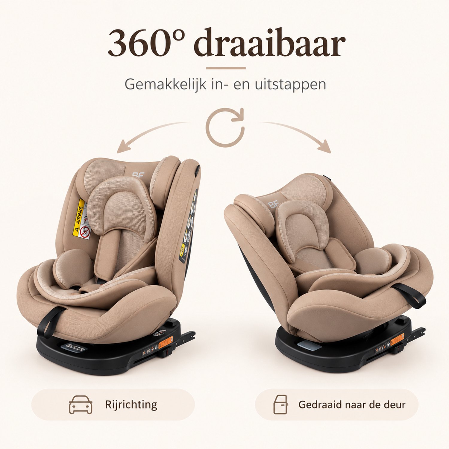 Bebies First Autostoel Kiddo I-Size 360° Draaibaar & Isofix Groep 0/1/2/3 (40-150 cm) - Beige thumbnail 6