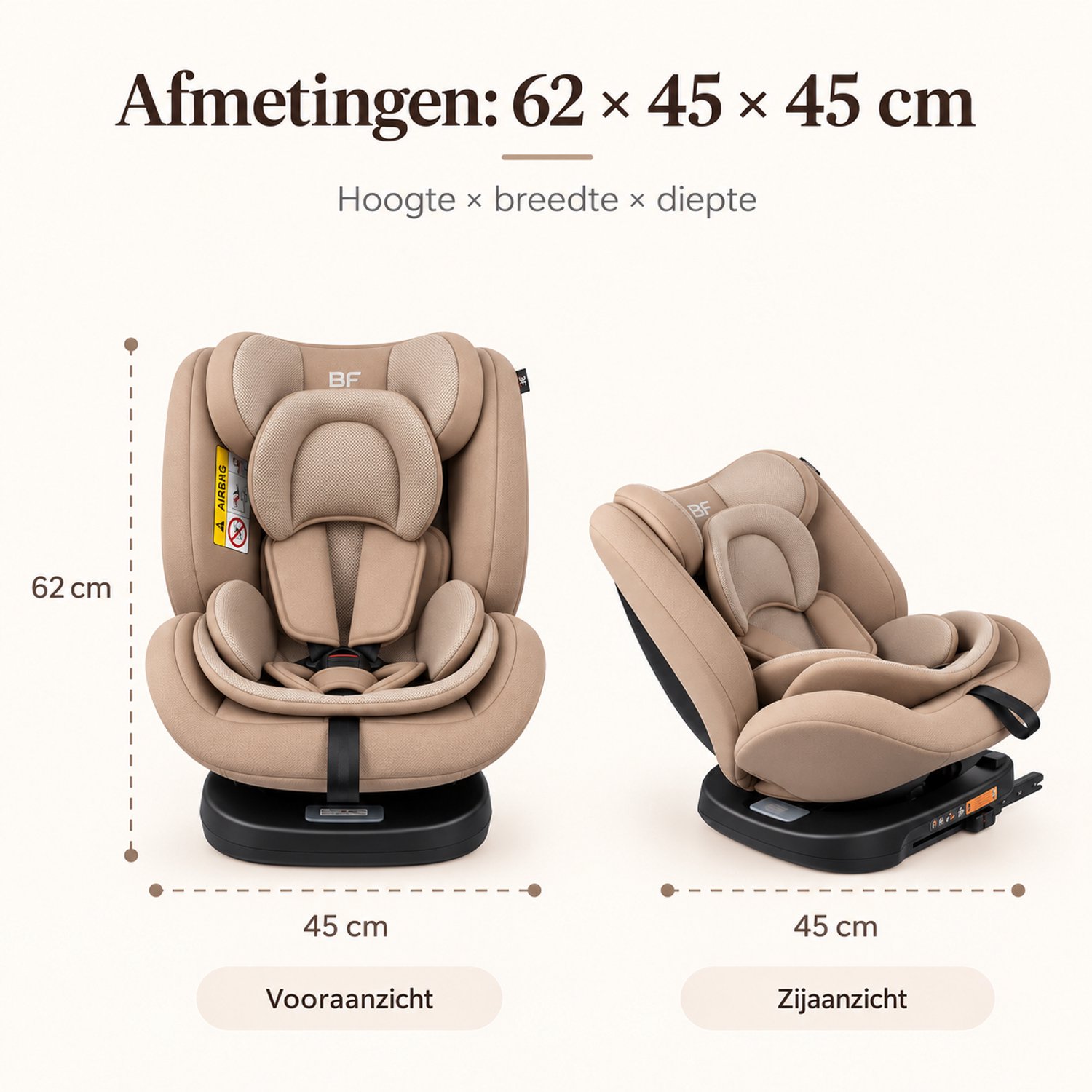 Bebies First Autostoel Kiddo I-Size 360° Draaibaar & Isofix Groep 0/1/2/3 (40-150 cm) - Beige thumbnail 2