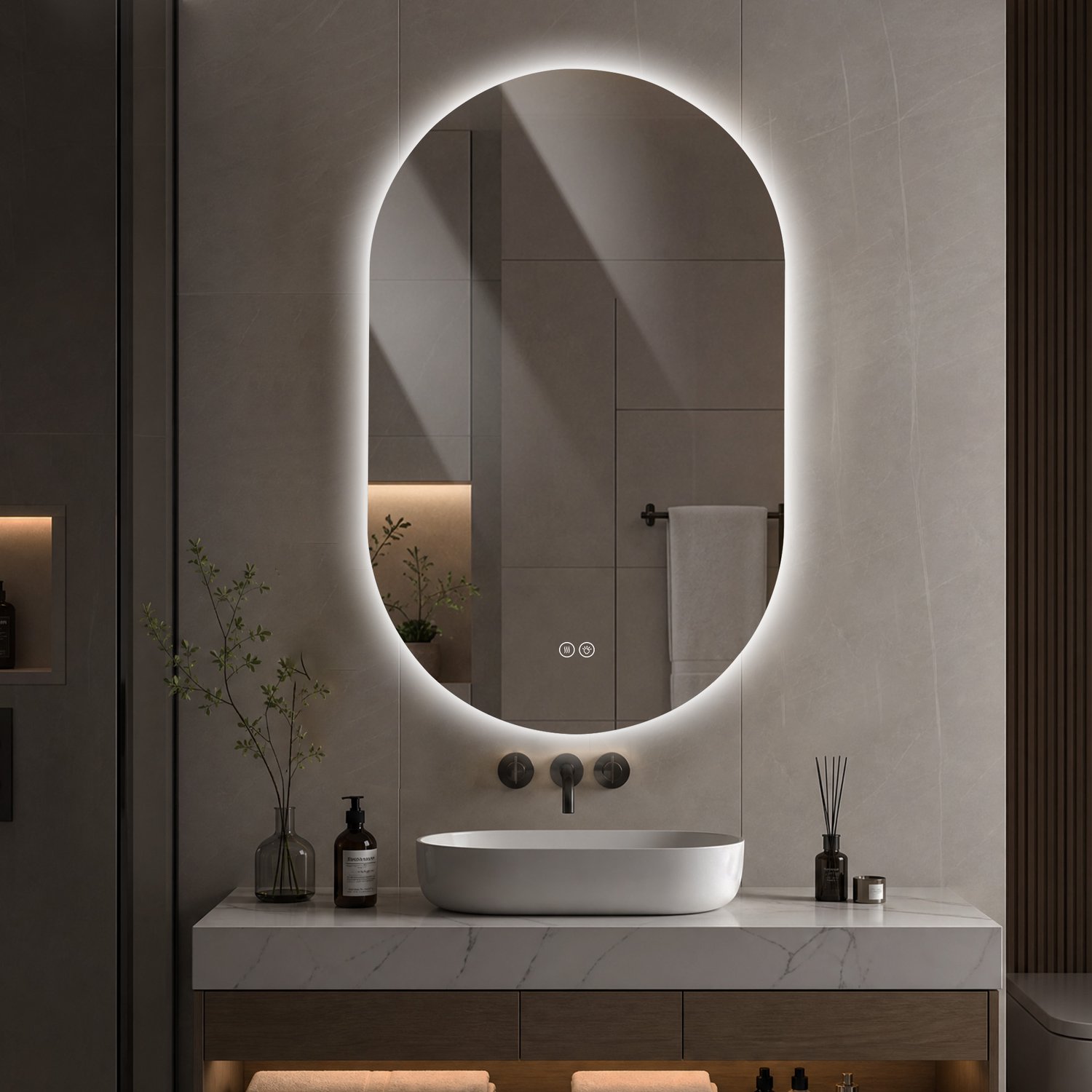 PHOEBE CAT LED-badkamerspiegel - 50 × 80 cm - Randloos ontwerp - Met achtergrondverlichting - Anticondensfunctie - Gehard veiligheidsglas