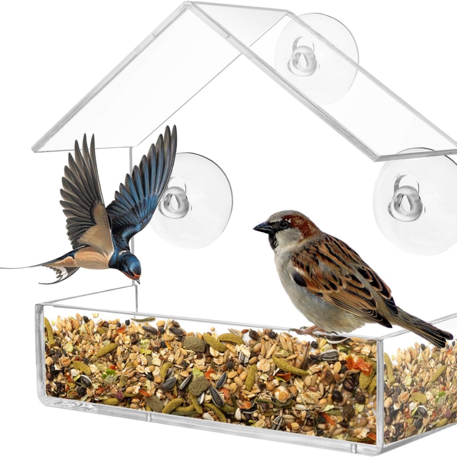 Levo® Raamvoederhuisje - Raamvoederhuisje Voor Vogels - Raamvoederbakje Met Zuignappen - Vogelvoederhuisje - Vogelhuisje Transparant - Vogelhuisjes - Transparant - 16cm x 16cm x 7cm