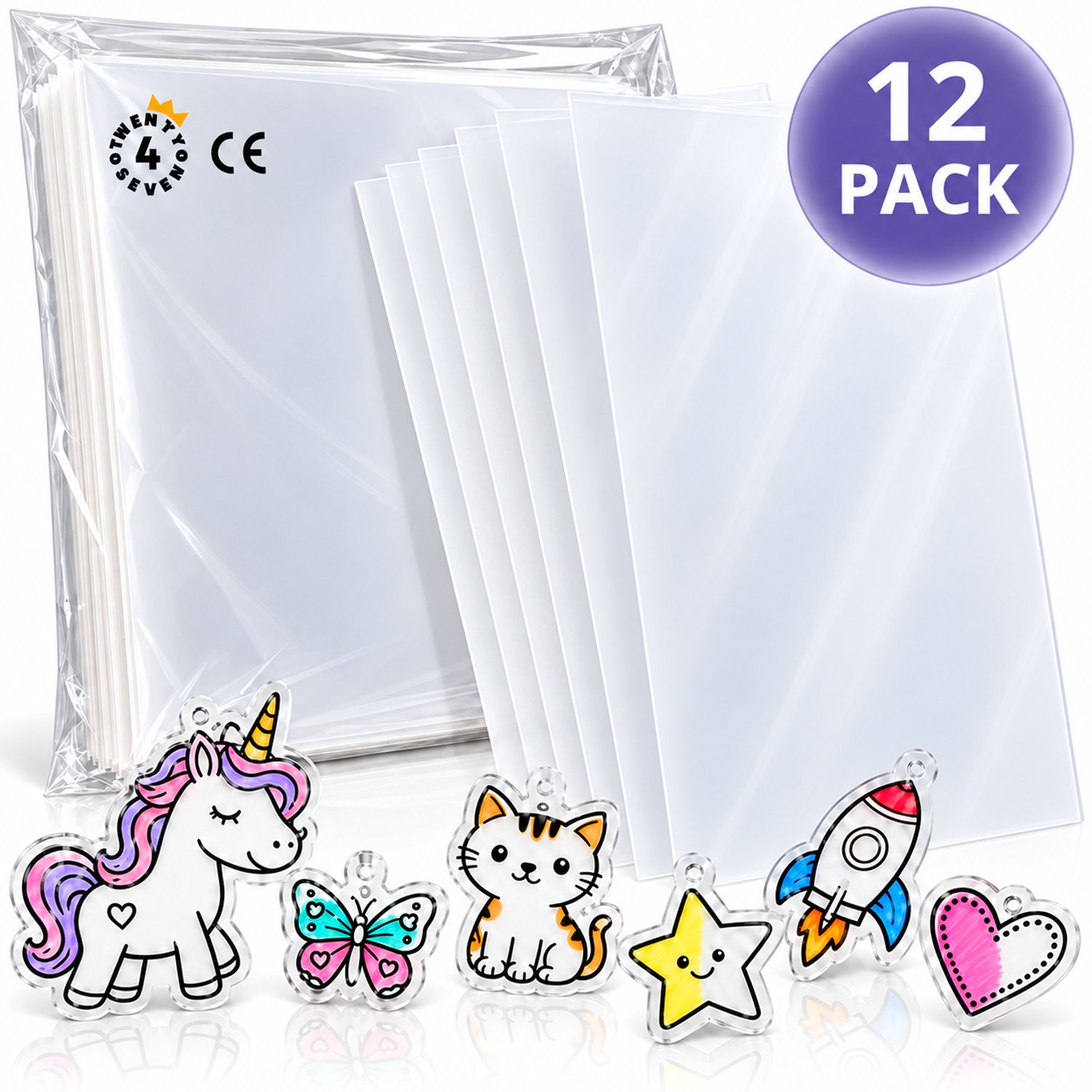 Twenty4seven® Krimpfolie Knutselpakket 12 Vellen - Shrink Plastic A4 voor Sieraden & Sleutelhangers Maken - Knutselen - DIY Speelgoed Cadeau voor Kinderen vanaf 5 Jaar
