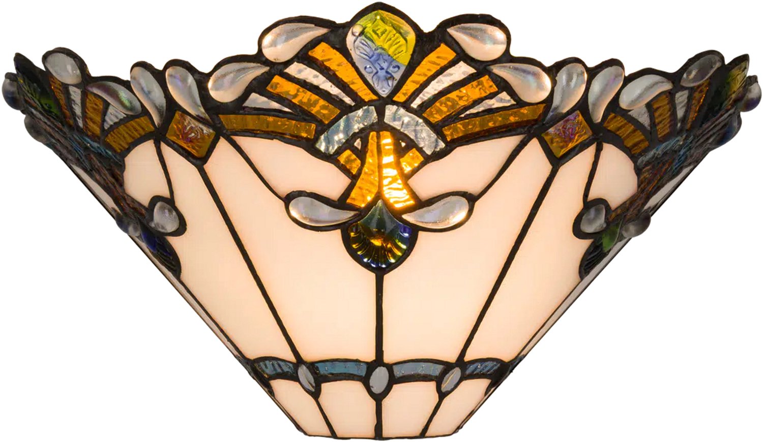 Tiffany wandlamp Waaierpatroon met Glasjuweelaccenten B 33,5 cm | RORUVERA