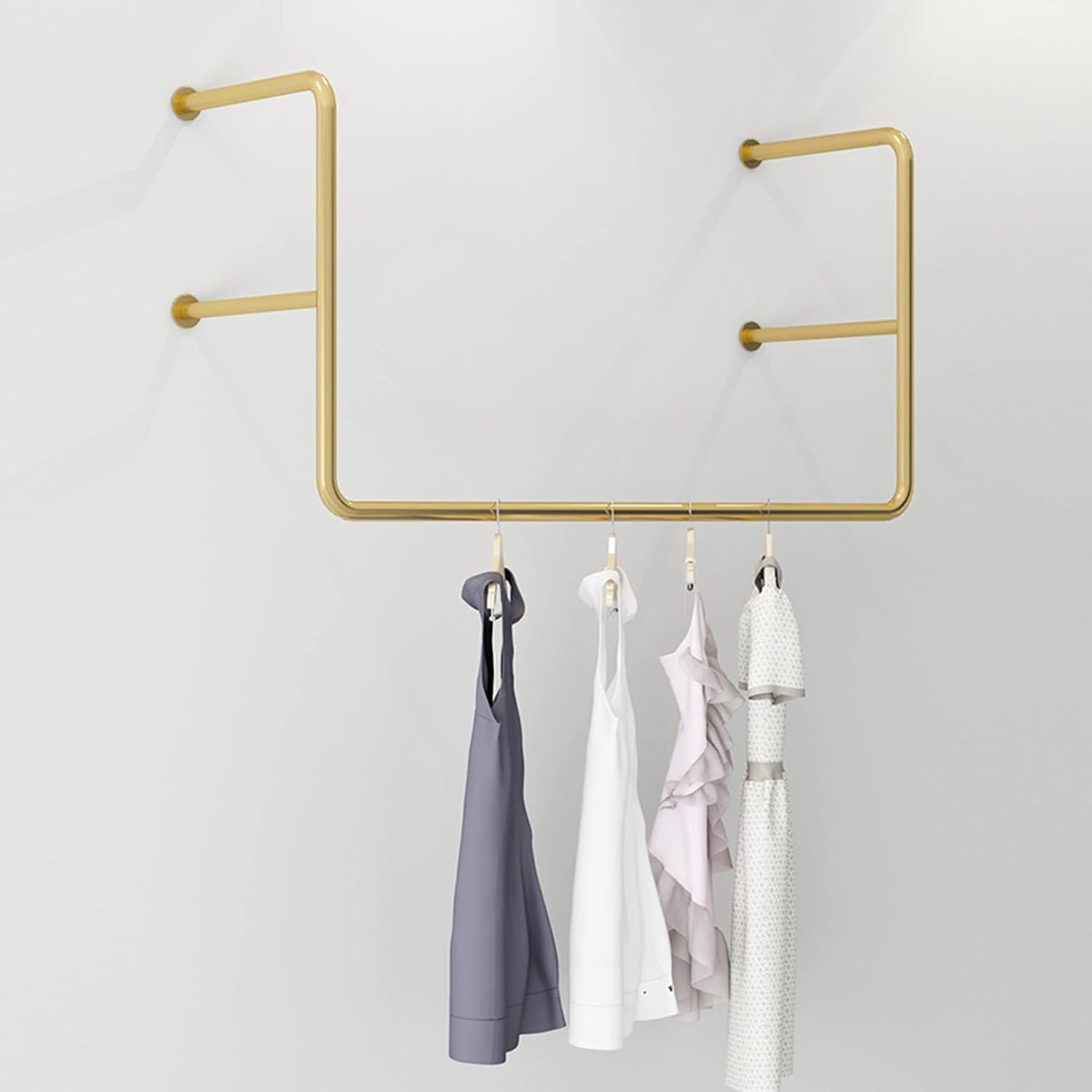 LuxeWall Pro Kledingdisplay – Gouden Wandgemonteerd Metalen Kledingrek met Kledingstang, Retail Display, Garderobe Organizer en Ruimtebesparend Opbergsysteem voor Kleding, Tassen en Handdoeken – 60/80/100/120 x 80 cm