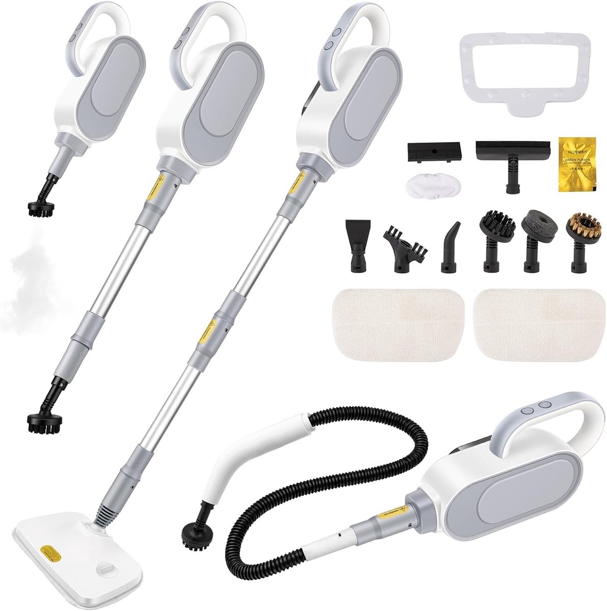9-in-1 stoomreiniger met afneembare handstoomreiniger - 500 ml tank, 15 seconden opwarmtijd, 284 °F hete stoom, 1500 W stoommop met 9 accessoires, chemicaliënvrij voor vloeren, parket, tegels, voegen - (wit)