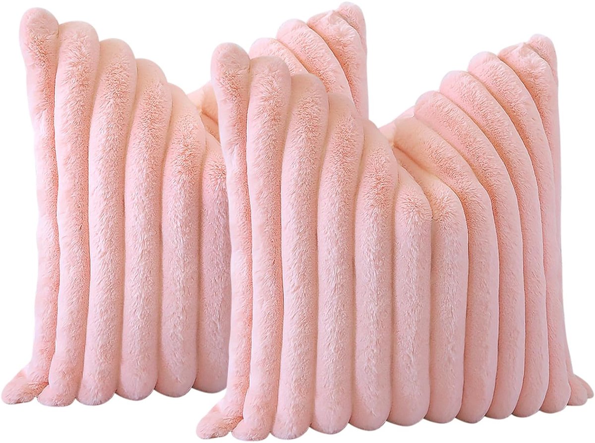 DESMIU Kussenhoes Set Van 2 Met Verborgen Ritssluiting En Franjes 45 X 45 Cm Pluche Roze Voor Bank Bed Stoel En Kantoor Decoratief