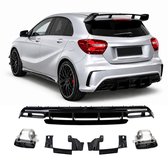 Achterdiffuser Geschikt voor Mercedes A-Klasse W176 AMG Line (2012-2019) Hoogglans Zwart inclusief Uitlaatsierstukken