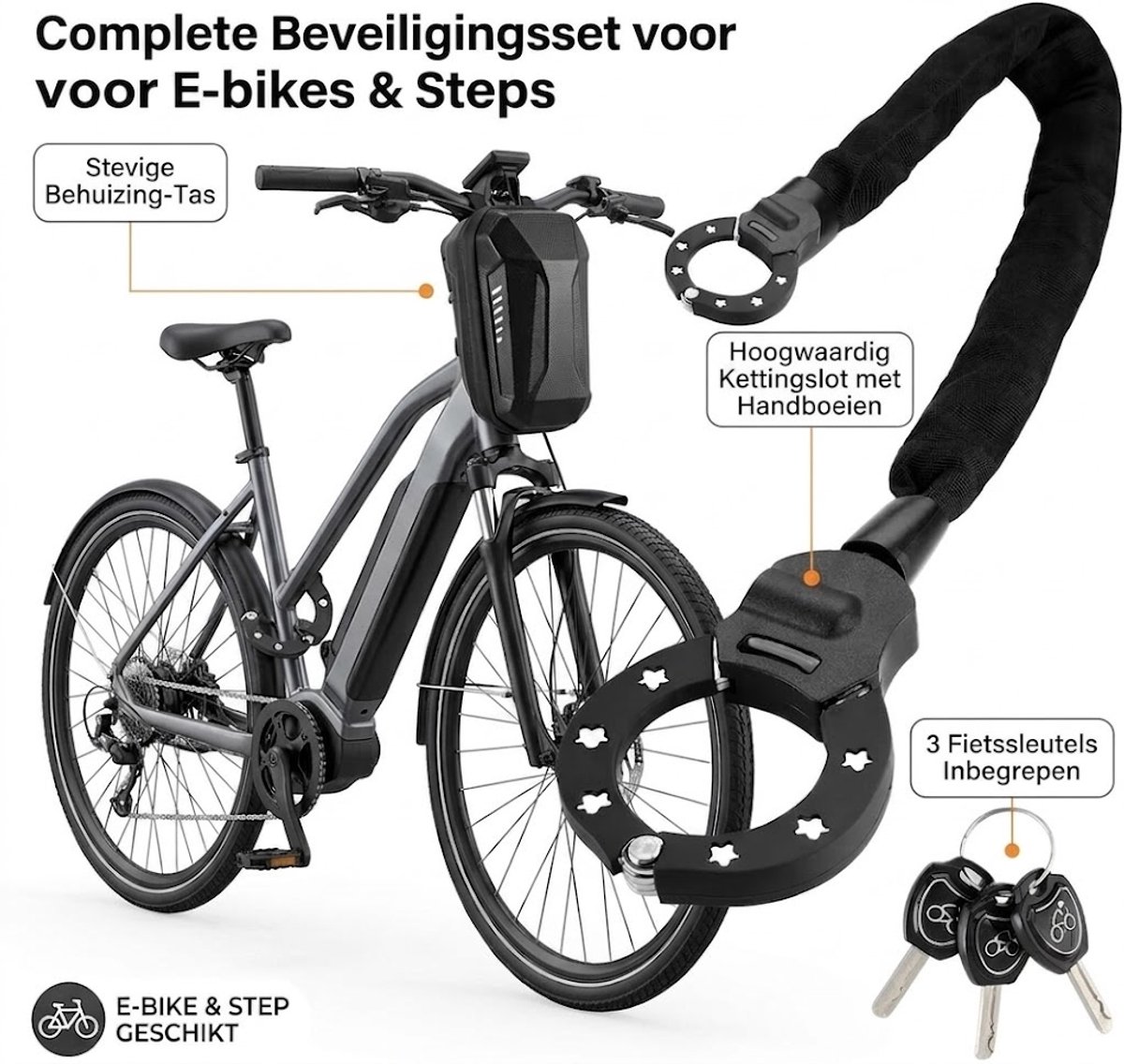 TLGREEN E-scooter Lock - E-scooterslot - 93 cm lang - 8 mm gehard stalen ketting - met 3L waterdichte tas