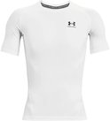 Wit Under Armour HeatGear compressie shirt met korte mouwen. Zwart logo op de borst en op de kraag.