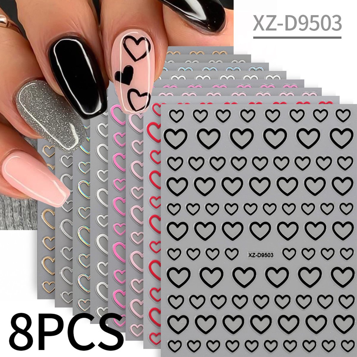 Nagelstickers - nagelstickers velletjes - nagelstickers kind - nagel decoratie - nagelstickers french manicure - nagelstickers kinderen - nagel stickers - Zelfklevende nagelstickers - nageldecoratie - nagel decoratie set - Groot hartjespatroon