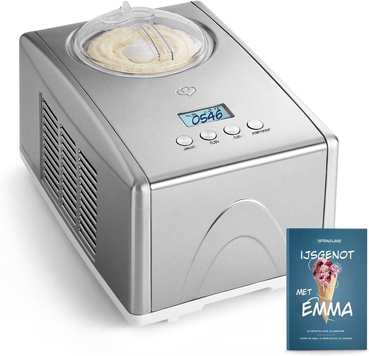 Kavora Ijsmachine - Capaciteit 1.5 Liter - Ijsmachine Zelf Vriezend - Softijs Machine voor Thuis - Zilver - 41cm x 28cm x 25cm