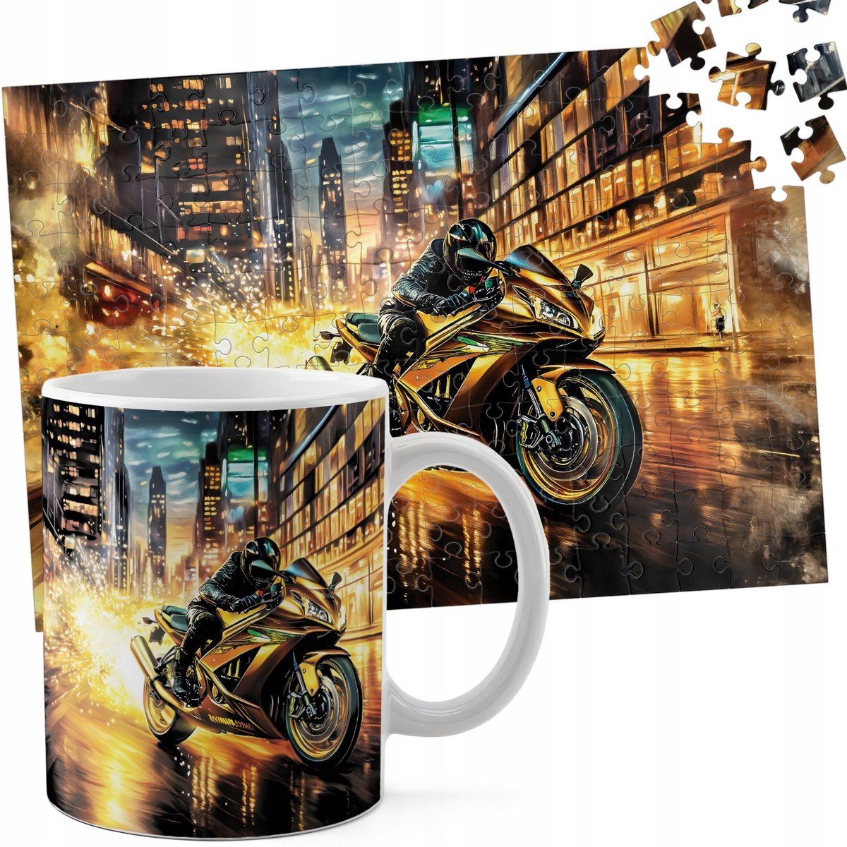 Unieke Cadeauset: Mok & 110-delige Puzzel met Motorfiets Thema