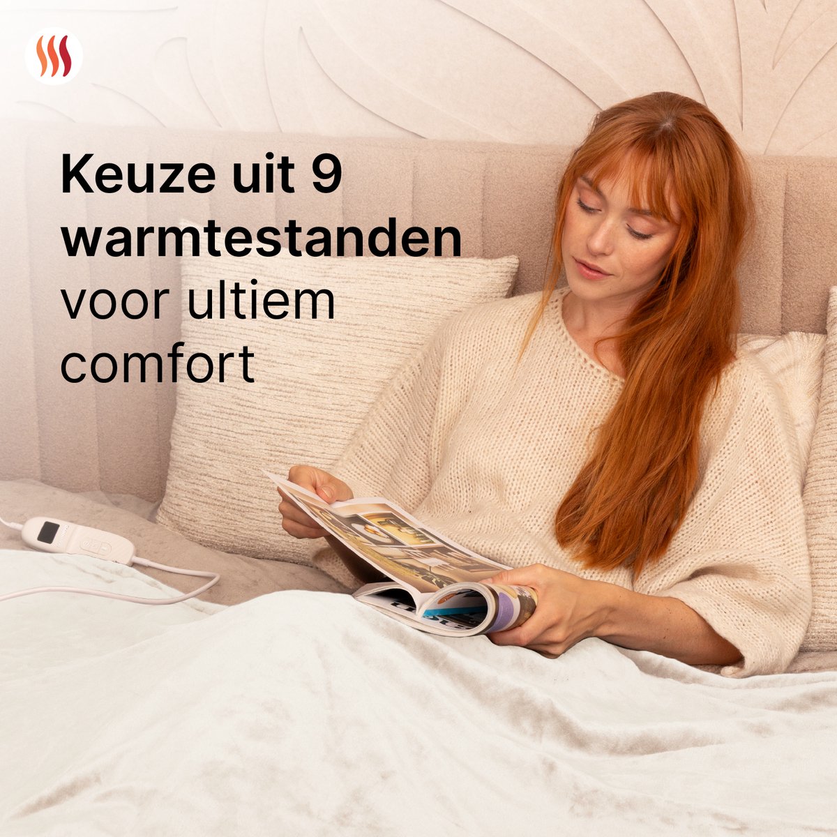 Seranova Elektrische deken XXL - 180x160 cm - 2 Persoons Bovendeken - Warmtedeken - Dubbelzijdig Fleece Sherpa - Crème beige thumbnail 6
