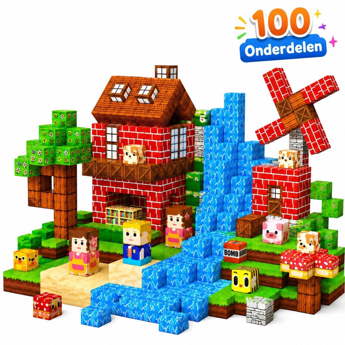 Magnetische Bouwstenen Set 100 Stuks - Educatief Constructiespeelgoed met 16 Kleuren - Creatief Montessori Speelgoed voor Kinderen vanaf 3 Jaar - Ideaal Verjaardagscadeau voor Jongens en Meisjes