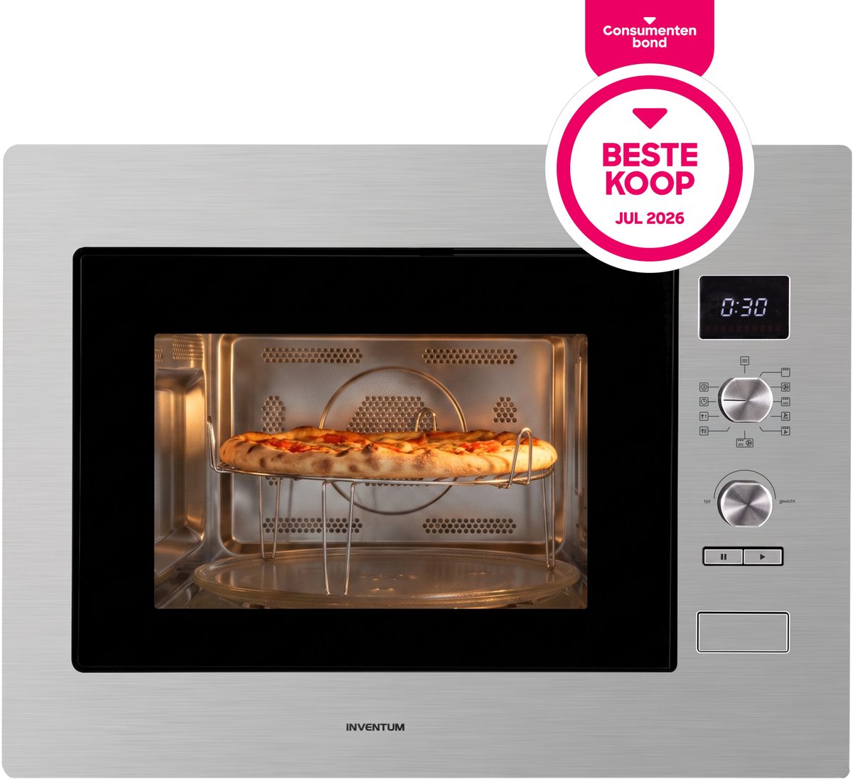 Bol.com Inventum IMC6132F - Inbouw combi-oven - Hetelucht - Magnetron - Grill - 32 liter - 45 cm hoog - Tot 220 graden - RVS/Zwart aanbieding