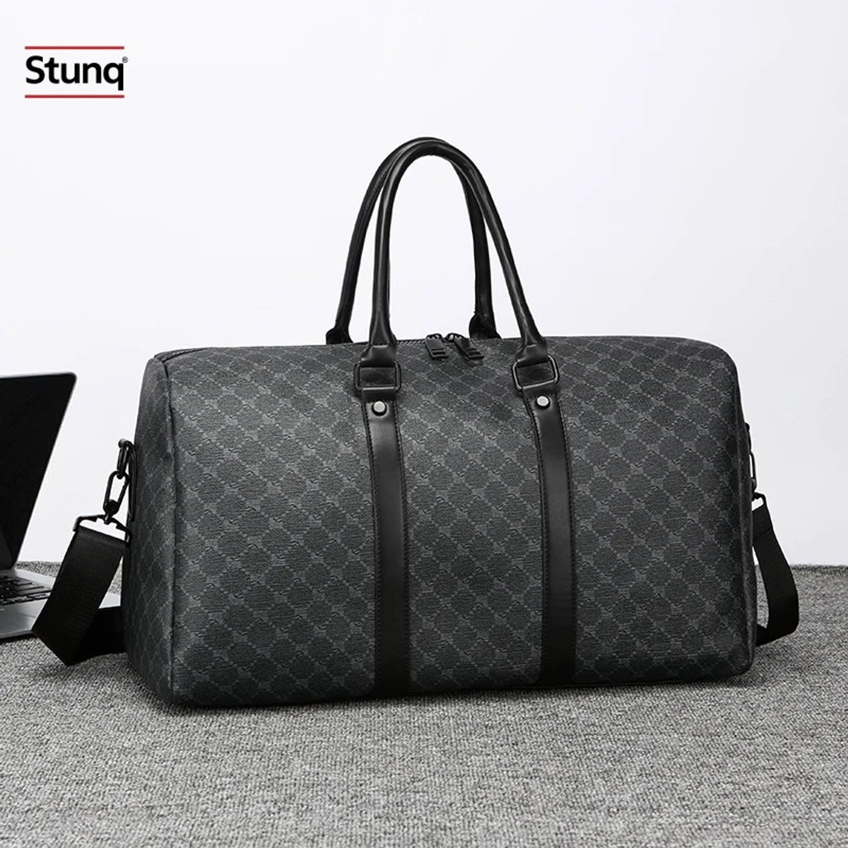 Stunq® Zwarte Reistas voor Heren, Grote Capaciteit, Klassieke Zakenreistas met Ruitpatroon en Schouderband