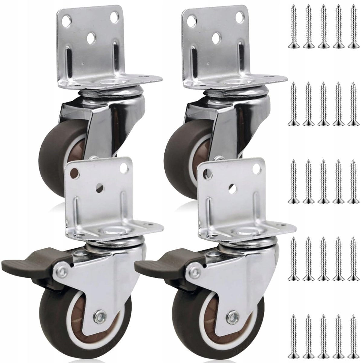 4x Zwenkwielen met Rem 50mm - Meubelwielen TPR Rubber