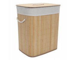 Bamboe wasmand met deksel en 60L uitneembare zak - Beige