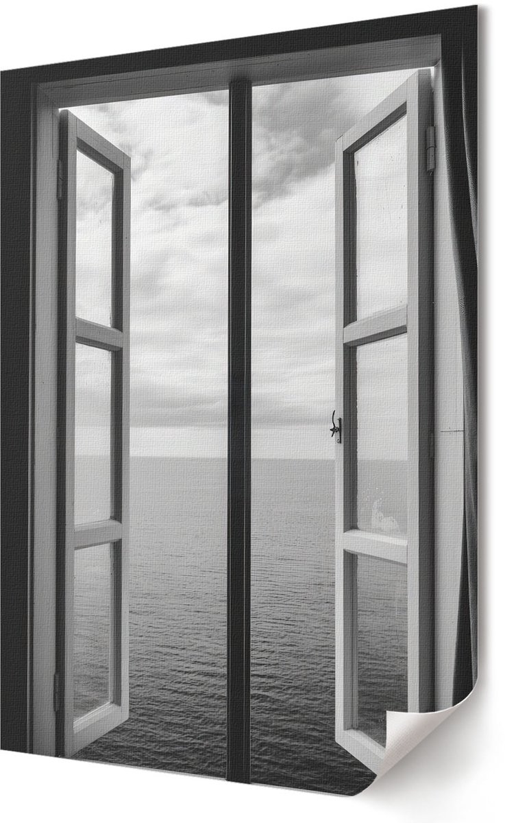 Coloray Polycanvas Poster - Open Venster, Fotografie - 594 x 840 - Zwart-wit Motief - Rechthoek - Kunstposter - Slaapkamer - Modern
