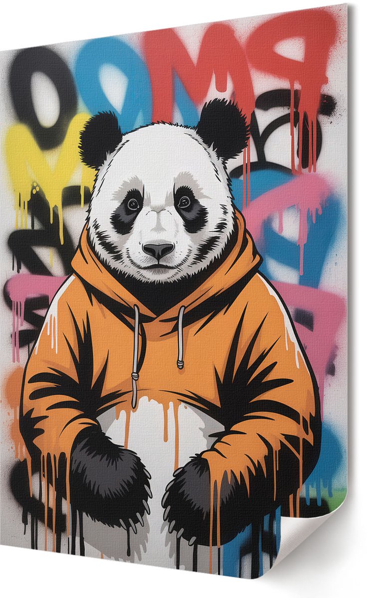 Coloray Polycanvas Wandposter - Panda Graffiti, Illustratie - 420 x 594 - Oranje Patroon - Rechthoek - Interieurdecoratie - Woonkamer, Slaapkamer, Kantoor - Popcultuur