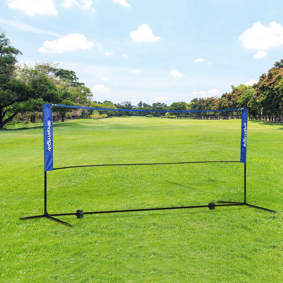 REDOM - Badmintonnet - Hoogte verstelbaar 107-155 cm - Met stabiele standaarden en draagtas - Snel op te zetten - Indoor en outdoor - Metaal en polyester - Blauw - 310 x 103 cm