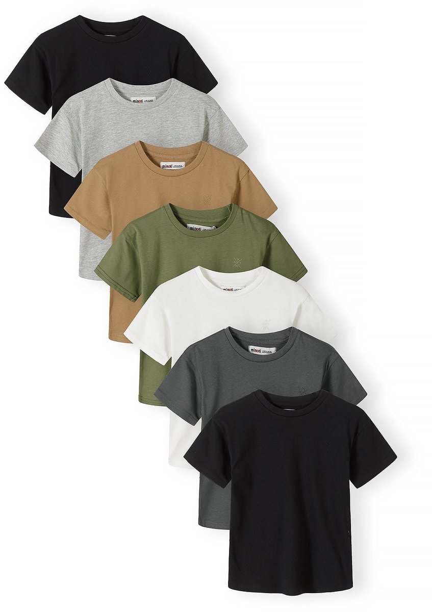 Minoti Jongens T-shirt 7-Pack - kinder t-shirt in neutrale aardtinten
