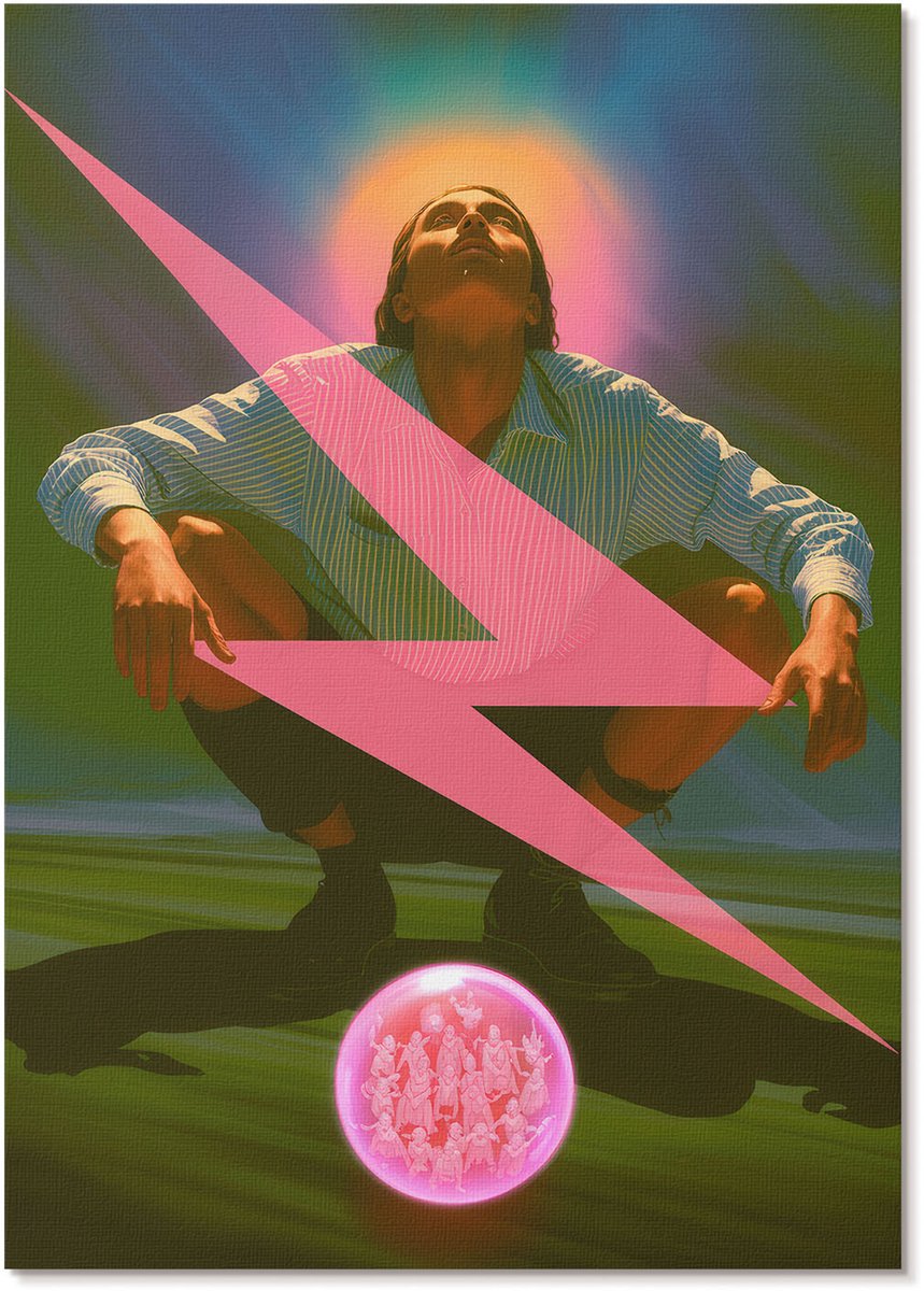 Tulup Polycanvas Poster - Surrealistische Man, Illustratie - A4 - Roze Motief - Rechthoek - Muurdecoratie - Woonkamer, Slaapkamer, Kantoor - Expressief