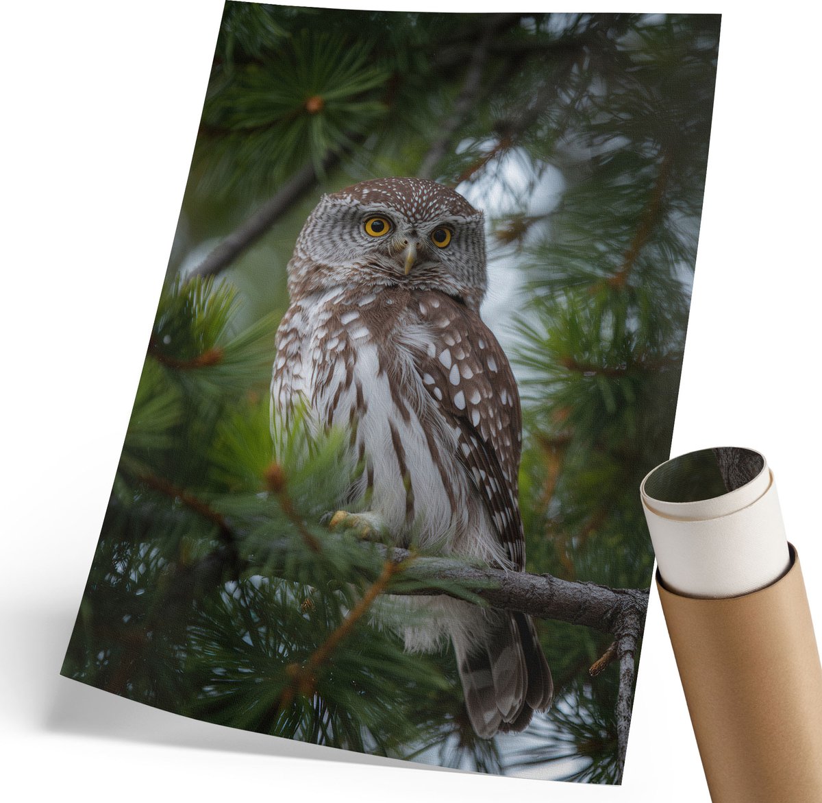Wallfluent Polycanvas Poster - Lelies, Turkoois - 297 x 420 mm - Wit Design - Rechthoek - Muurdecoratie - Woonkamer - Klassiek