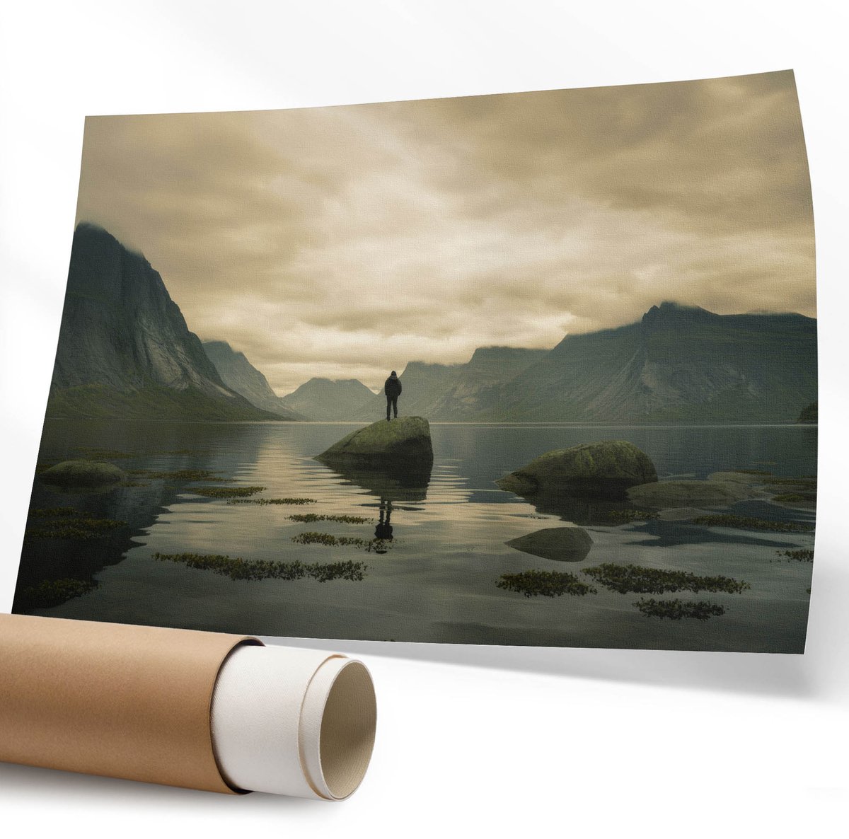 Coloray Polycanvas Wandposter – Berglandschap, Grijs – 594 x 840 mm – Bruin Poster – Rechthoek – Canvas Wandposter – Kantoor – Klassiek