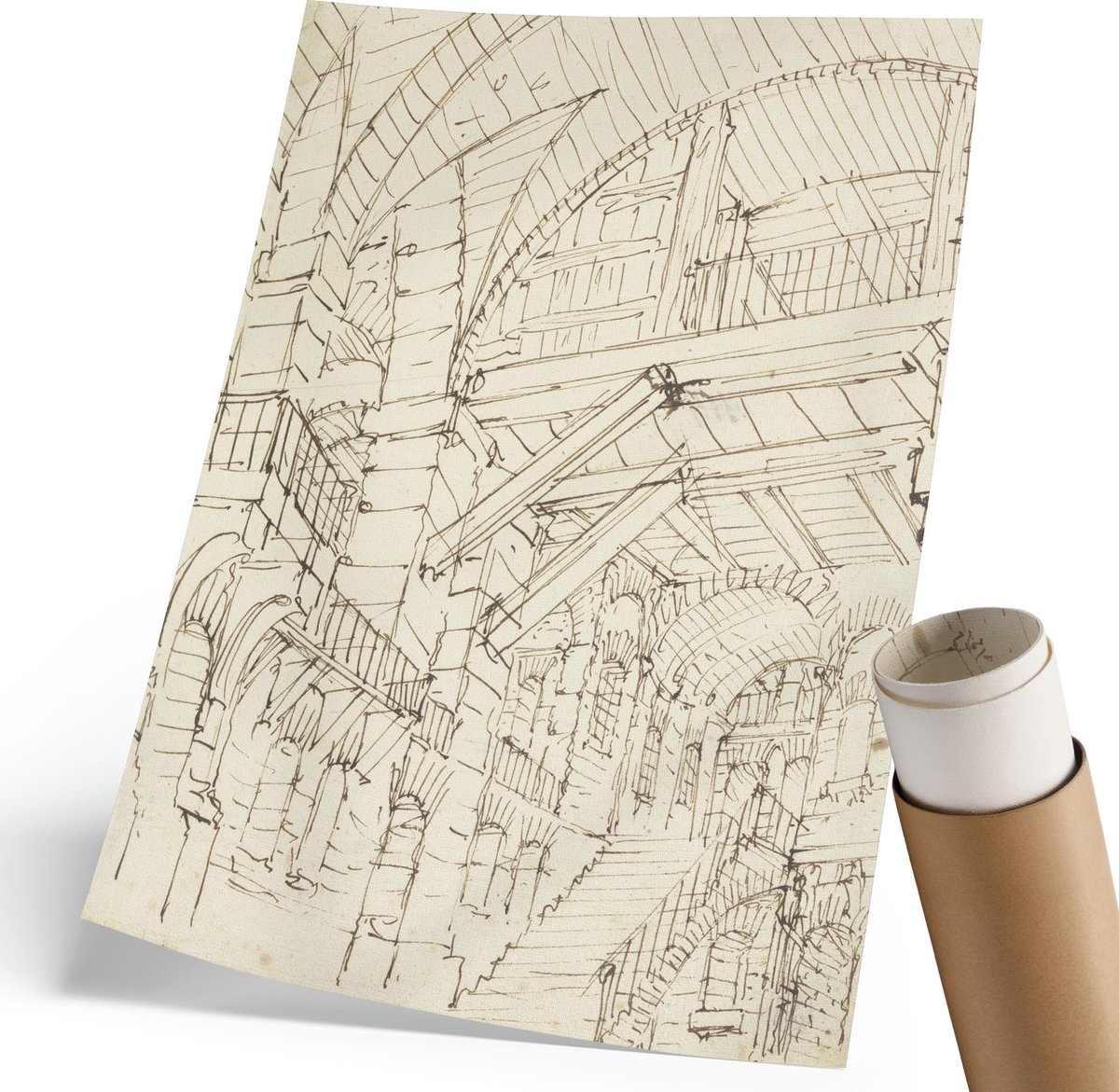 Coloray Canvas Poster Polycanvas - Architectuurstudies, Tekening - 210 x 297 mm - Romig Poster - Rechthoek - Decoratieve poster - Woonkamer, Slaapkamer, Kantoor - Architectonisch