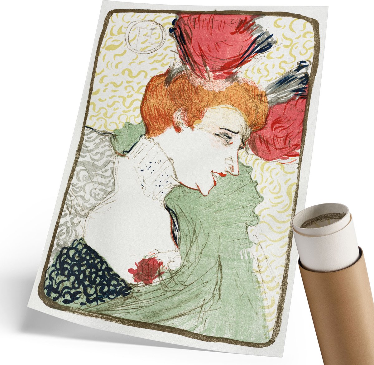 Coloray Polycanvas Wandposter - Buste Van Miss Lender, Schilderen - 210 x 297 mm - Rood Kunst - Rechthoek - Wandkunstwerk - Woonkamer, Slaapkamer, Kantoor - Expressief