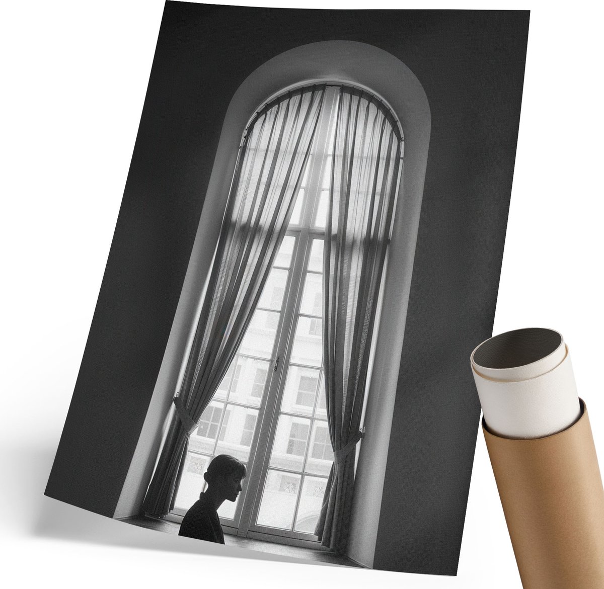 Coloray Polycanvas Wandposter - Visser In De Sneeuw, Beige - 210 x 297 mm - Zwart Kunst - Rechthoek - Wandkunstwerk - Slaapkamer - Klassiek