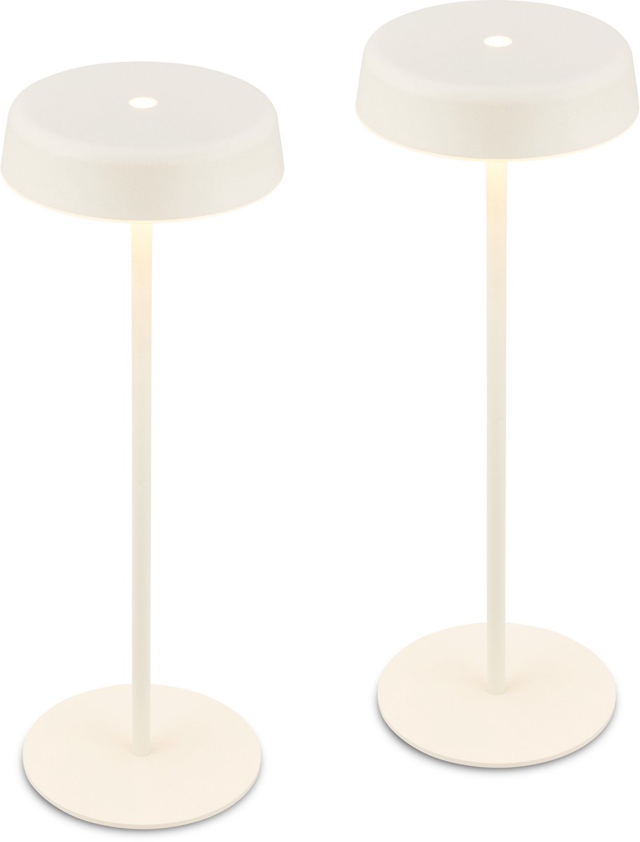 BRILONER Pala – Set van 2 Tafellampen oplaadbaar – dimbaar – draadloos – IP44 – warm wit licht – wit – Ø13 x 36,5 cm