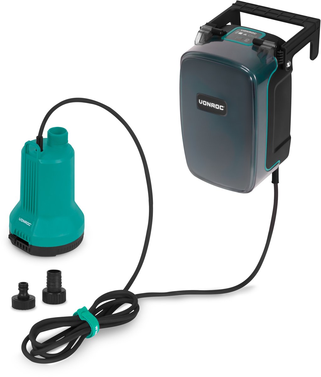VONROC Accu Dompelpomp 20V - 90W – 4.500 l/h, 0,8 bar – vlakzuigend tot 1mm – schoonwater - Excl. Accu en oplader