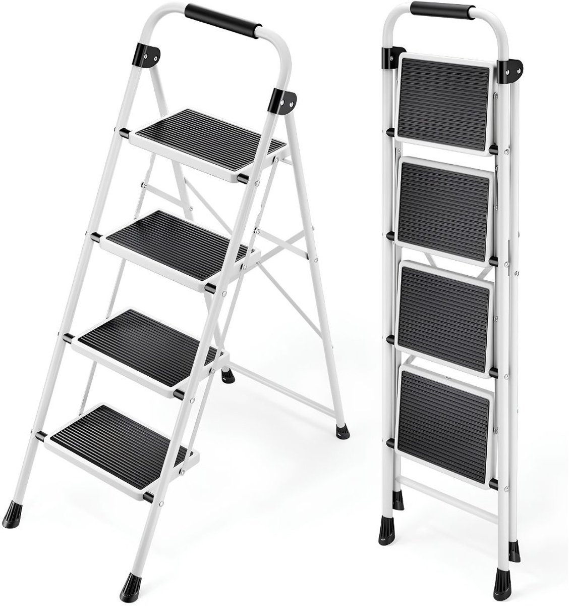 TYR® Huishoudtrap 4 Treden - Huishoudtrap - Ladder - Wit en Zwart - 81cm x 41cm x 112cm