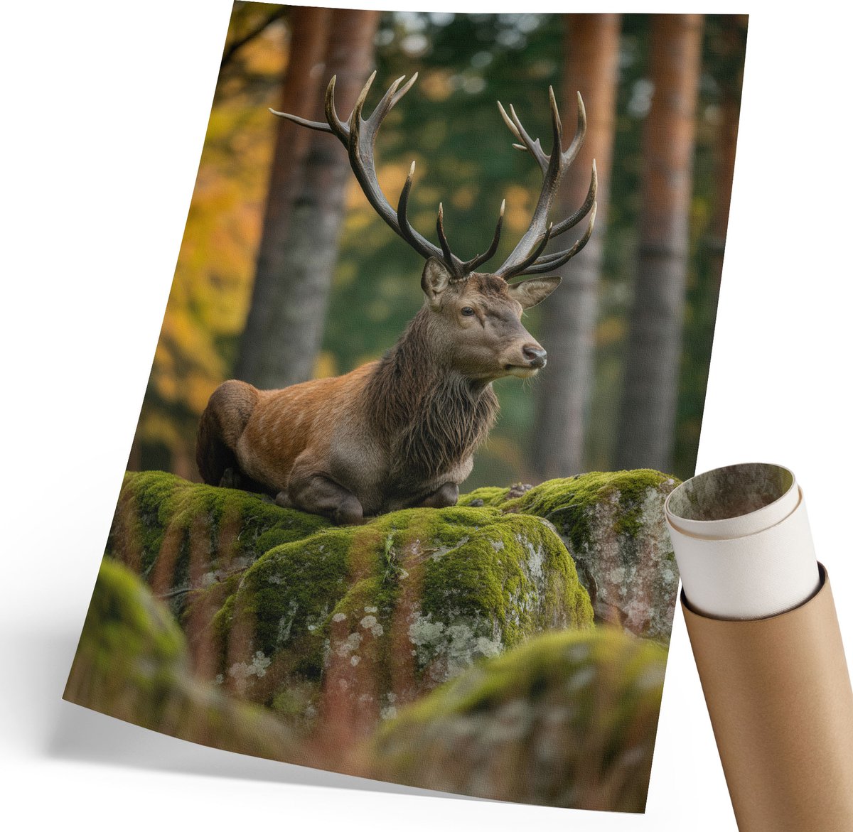 Coloray Canvas Poster Polycanvas - Een Statig Hert, Fotografie - 210 x 297 mm - Groen Poster - Rechthoek - Muurdecoratie - Woonkamer, Slaapkamer, Kantoor - Klassiek