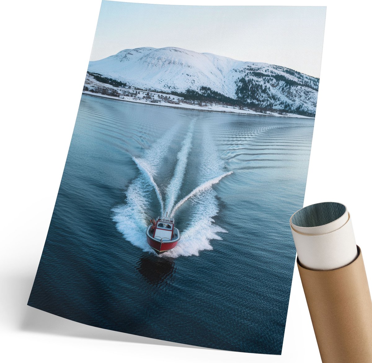 Coloray Polycanvas Poster - Een Boot Op Het Water, Fotografie - 210 x 297 mm - Wit Motief - Rechthoek - Muurdecoratie - Woonkamer, Slaapkamer, Kantoor - Modern