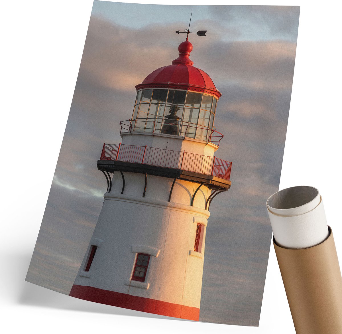 Coloray Polycanvas Wandposter - Vuurtoren, Fotografie - 210 x 297 mm - Rood Decoratie - Rechthoek - Canvasposter - Woonkamer, Slaapkamer, Kantoor - Klassiek
